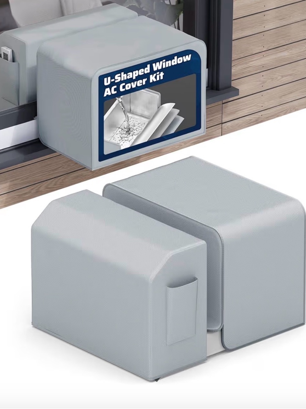 U-Shaped Window AC Cover Kit - Light Gray